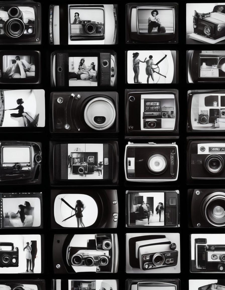 A dynamic collage showcasing the evolution of adult entertainment, featuring classic film reels transitioning into modern digital screens. Include iconic vintage film elements like black and white imagery merging with vibrant, contemporary visuals of sensual content. Intertwine symbols of technology, such as old cameras next to modern smartphones. The background should have a gradient representing different eras. artistic blend. vibrant colors. cinematic style.
